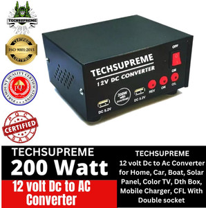 TechSupreme 200W Mini DC to AC Converter with Dual USB & Double 5 Pin Socket output A2 Square Wave Inverter