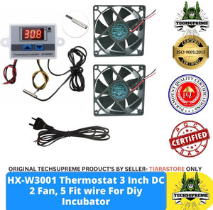 TechSupreme COMBO 1 W3001 DC 3 Inch Fan 2 Pin AC Power Cord 2 mtrs For Diy Incubator Temperature Sensor and Controller Electronic Hobby Kit