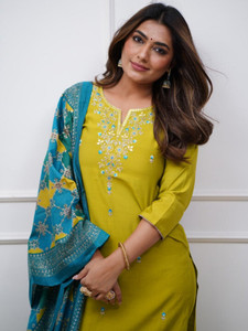 SkyTara Embroidered Kurta, Salwar & Dupatta Set