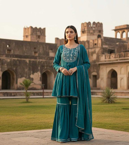 BLEVY Women Ethnic Top Sharara Dupatta Set