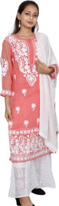 ADR CHIKANKARI Women Kurta Sharara Dupatta Set