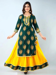 shree krishna print Women Kurta Skirt Set