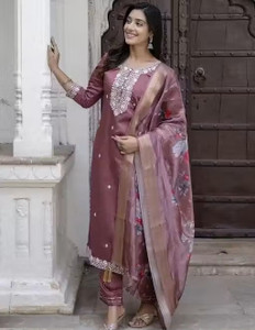 vajiba Embroidered Kurta, Palazzo & Dupatta Set