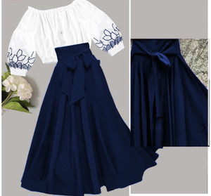 okf Women Crop Top Skirt Set