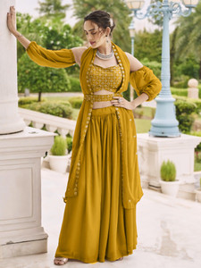 SANCIA Women Crop Top Palazzo Dupatta Set