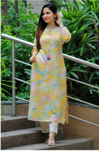 Pinkshierd Women Printed, Embroidered Straight Kurta