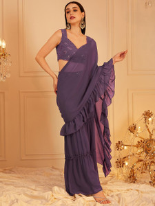 INDO STREET Women Crop Top Sharara Attached Dupatta Set