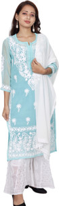 ADR CHIKANKARI Women Kurta Sharara Dupatta Set