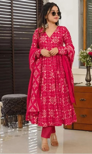 ANSAYA Floral Print Anarkali Kurta, Bottom & Dupatta Set