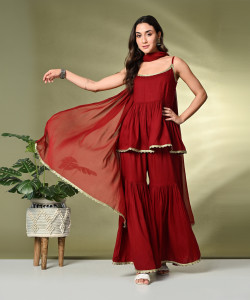 INDY LOOM Women Ethnic Top Sharara Set
