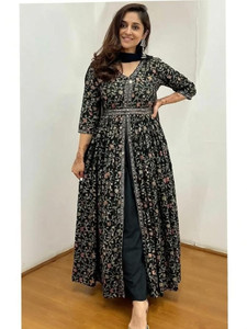 jaishreeshyam Women Printed, Floral Print, Embellished, Embroidered Frontslit Kurta
