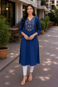 Her Couture Women Embroidered Straight Kurta
