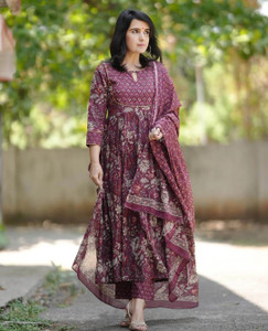 Pikutex Floral Print Kurta, Trouser/Pant & Dupatta Set