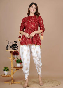 R K Enterprises Women Crop Top Dhoti Pant Set