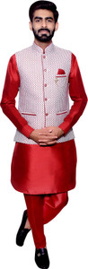 Resham Men Kurta Pant Ethnic Jacket Set