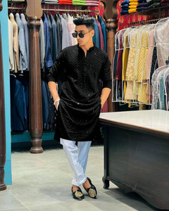 KURTAFORMEN Men Chikan Embroidery Straight Kurta