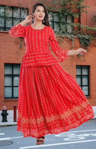 VENUSY Women Ethnic Top Skirt Set