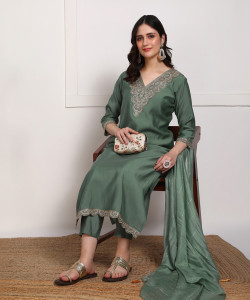 New Ethnic 4 You Women Kurta Pant Dupatta Set