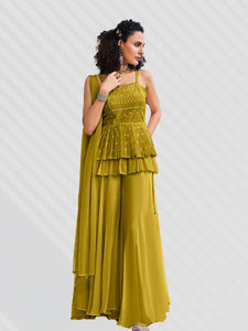 SANCIA Women Ethnic Top Palazzo Dupatta Set