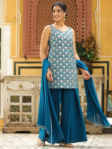 Janasya Women Kurta Sharara Dupatta Set