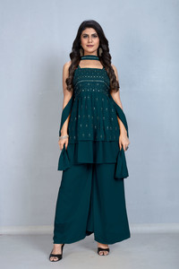 SANCIA Women Ethnic Top Palazzo Dupatta Set