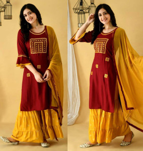 A One Collection Women Kurti Sharara Dupatta Set