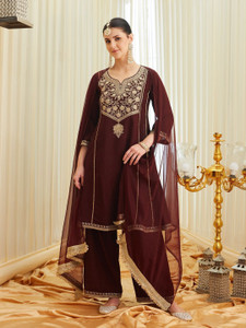 Colors of Earth Women Kurta Palazzo Dupatta Set