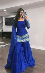 DIVINE Women Ethnic Top Sharara Attached Dupatta Set