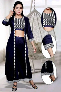 Ameeha Women Crop Top Palazzo Ethnic Jacket Set