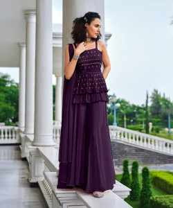 SANCIA Women Ethnic Top Palazzo Dupatta Set