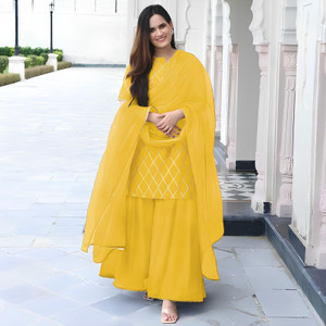 Zestleaf Women Kurta Sharara Attached Dupatta Set