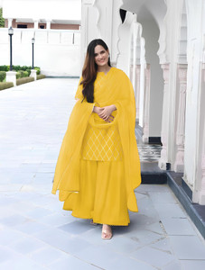 Zestleaf Women Kurta Sharara Attached Dupatta Set
