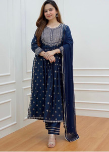 शिवम कलेक्शन एम्ब्रॉइडरेड कुर्ता, पतलून / पैंट और दुपट्टा सेट