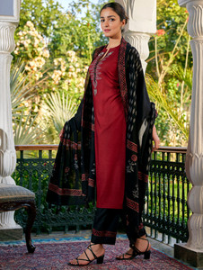 Jaipuri Bunaai Women Kurta Palazzo Dupatta Set
