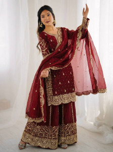 Anghanbrothers Women Kurta Sharara Dupatta Set