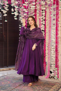 Vastrangam Solid Anarkali Kurta, Bottom & Dupatta Set
