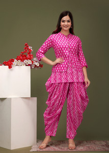 Gujari Women Kurta Dhoti Pant Ethnic Jacket Set