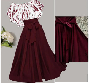 okf Women Crop Top Skirt Set