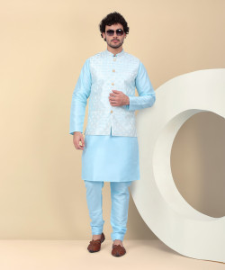 kraft india Men Kurta Pyjama Ethnic Jacket Set