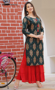 MAJIDFASHION Women Kurti Sharara Set