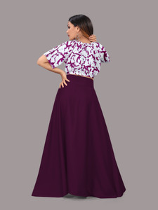 okf Women Crop Top Skirt Set