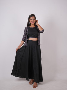 the brij fashions Women Crop Top Skirt Ethnic Jacket Set