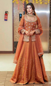 dhanshavi silk Women Kurta Skirt Attached Dupatta Set