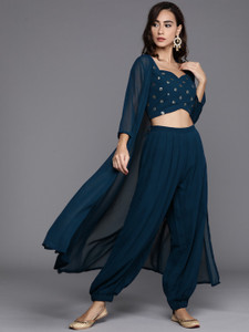 LIBAS Women Crop Top Patiala Ethnic Jacket Set