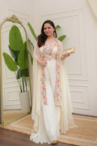 Saidarshan Women Crop Top Palazzo Cape Set - Image 5