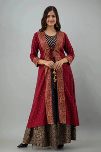 ftDiva Women Ethnic Top Skirt Ethnic Jacket Set