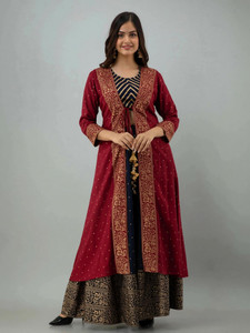 ftDiva Women Ethnic Top Skirt Ethnic Jacket Set