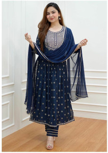 Tm Mega Embroidered Anarkali Kurta, Bottom & Dupatta Set