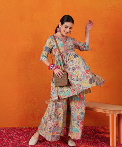 Tasrika Women Ethnic Top Palazzo Set