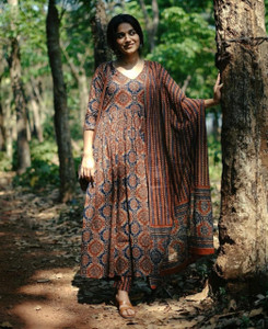 JODAA Printed Anarkali Kurta, Bottom & Dupatta Set